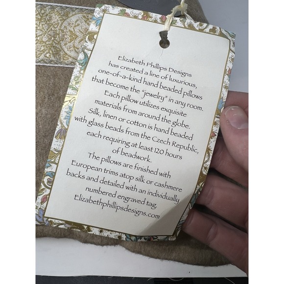 Glass Beaded Pillow By Elizabeth Phillips Handmade Rare New With Tags 22x22 - Picture 7 of 10